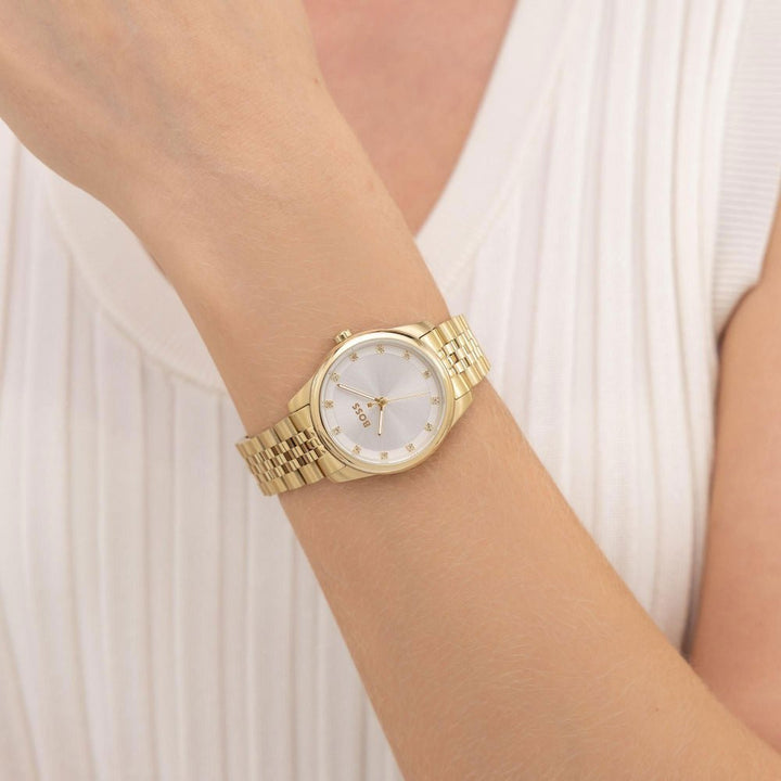Boss Light Gold and Silver White Graceful Precious Round Womens IP Watch - MococoHugo Boss1502810885997645126Watches and Accessories