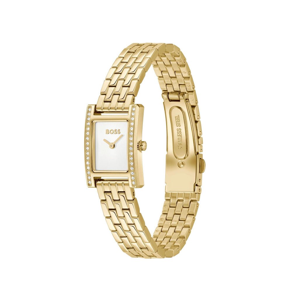 Boss Light Gold and White Lucy Precious Rectangle Womens IP Bracelet Watch - MococoHugo Boss1502815885997645171Watches and Accessories