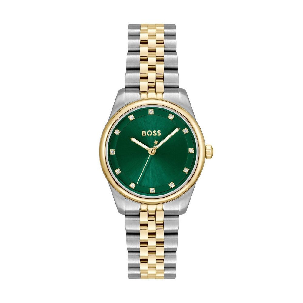 Boss Light Gold, Silver and Green Graceful Precious Round Womens IP Bracelet Watch - MococoHugo Boss1502834885997649179Watches and Accessories