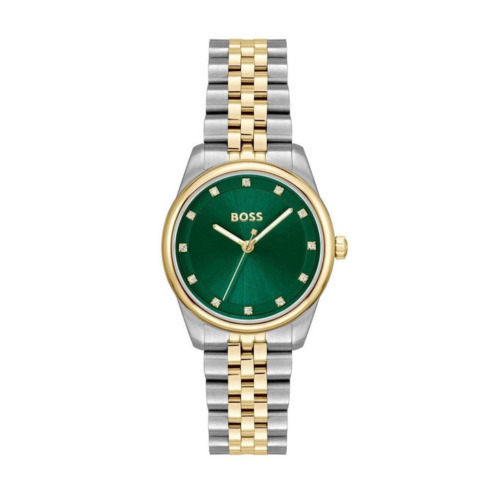 Boss Light Gold, Silver and Green Graceful Precious Round Womens IP Bracelet Watch - MococoHugo Boss1502834885997649179Watches and Accessories