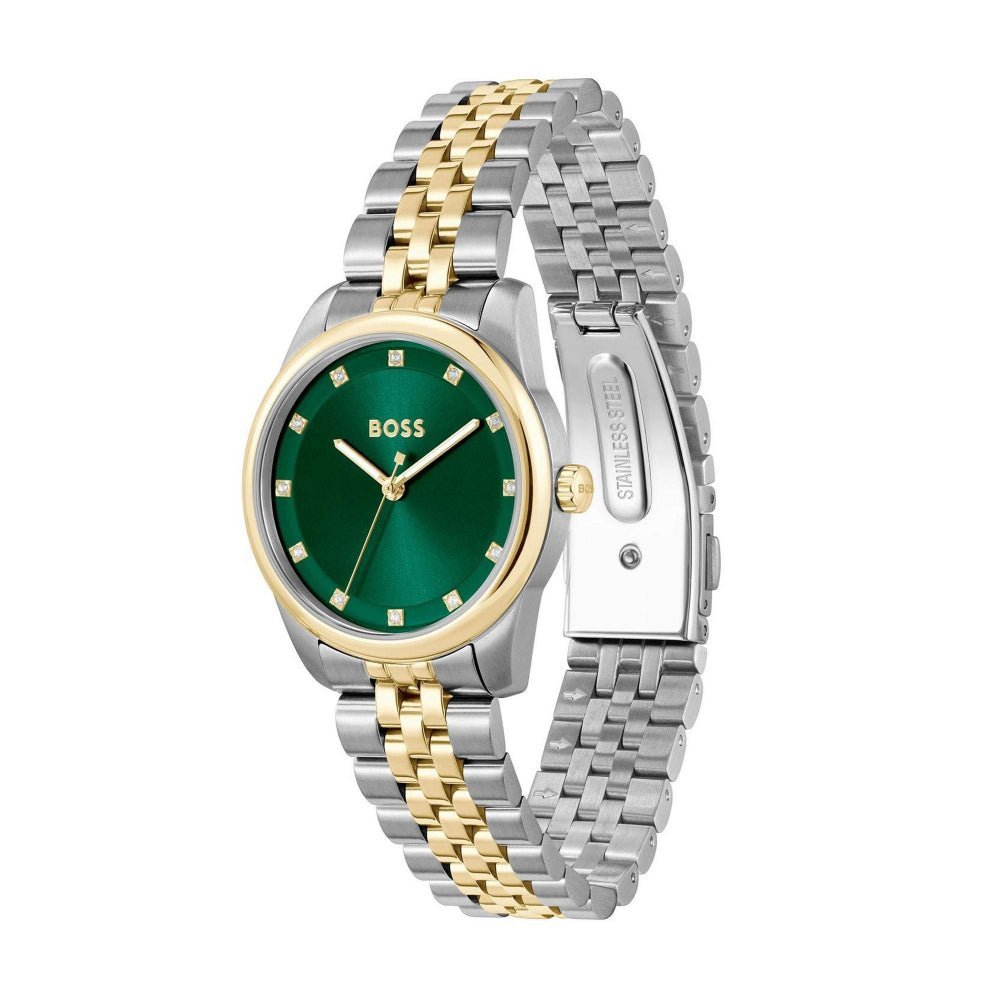 Boss Light Gold, Silver and Green Graceful Precious Round Womens IP Bracelet Watch - MococoHugo Boss1502834885997649179Watches and Accessories