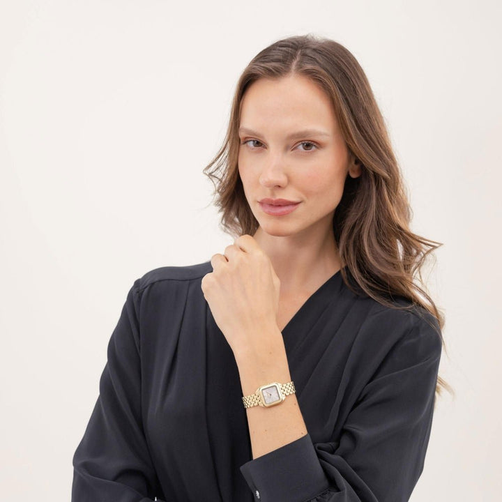 Boss Light Gold White Mae Petite Rectangle Womens Soft Square IP Bracelet Watch - MococoHugo Boss1502823885997645256Watches and Accessories