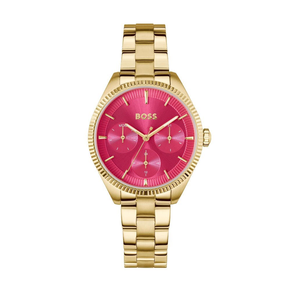 Boss Light Yellow Gold and Burgundy Sage Sport Round Womens IP Bracelet Watch - MococoHugo Boss1502805885997607926Watches and Accessories
