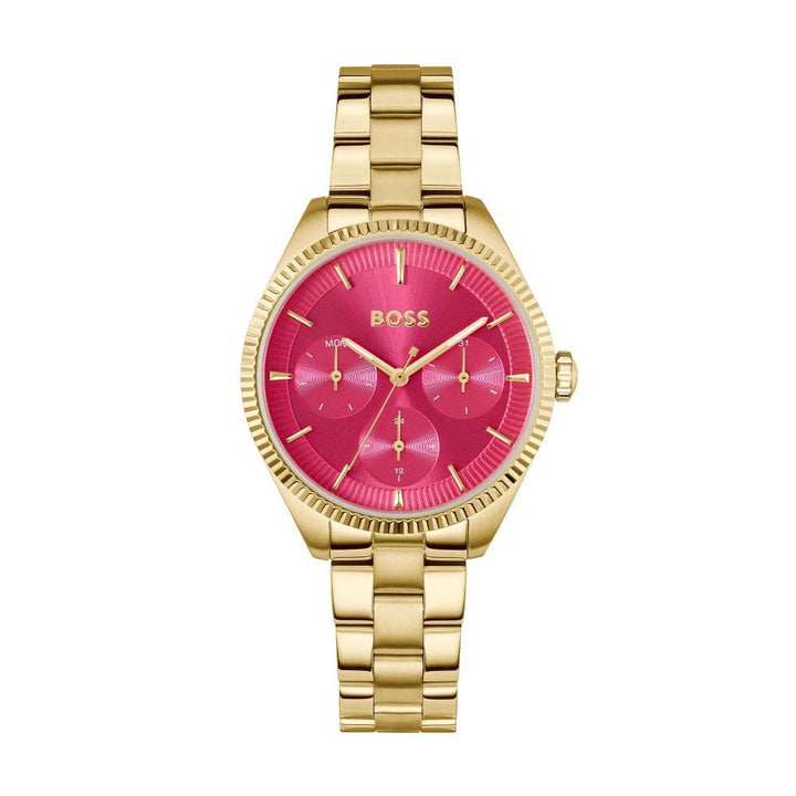Boss Light Yellow Gold and Burgundy Sage Sport Round Womens IP Bracelet Watch - MococoHugo Boss1502805885997607926Watches and Accessories