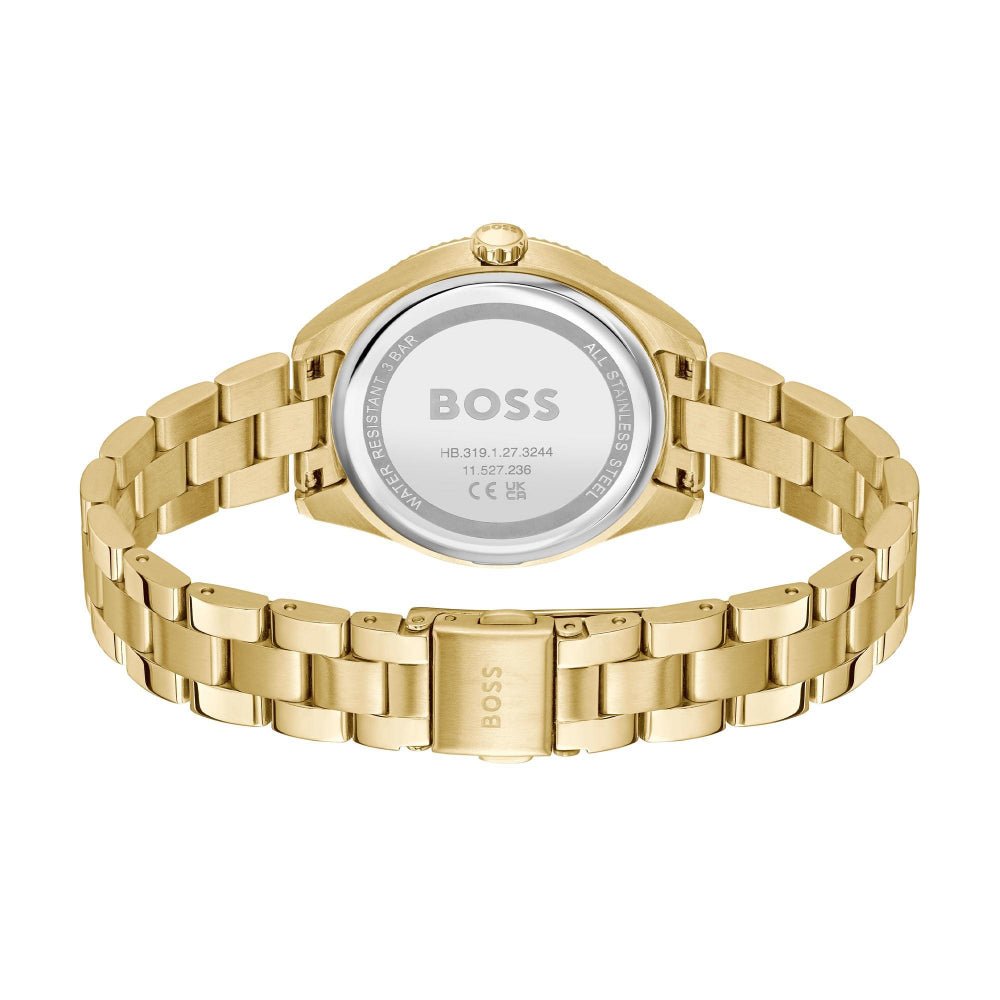 Boss Light Yellow Gold and Burgundy Sage Sport Round Womens IP Bracelet Watch - MococoHugo Boss1502805885997607926Watches and Accessories