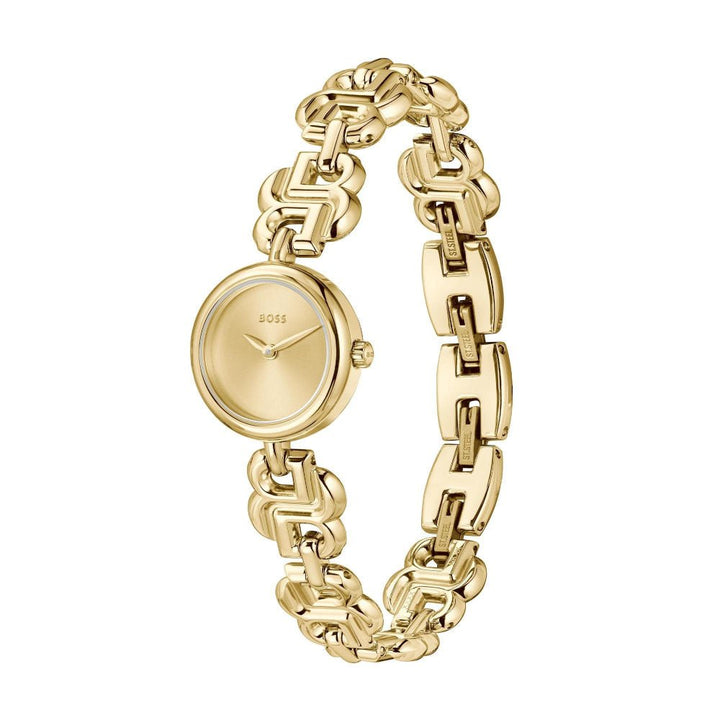 Boss Light Yellow Gold Double B Dressy Round Womens IP Bracelet Watch - MococoHugo Boss1502794885997607810Watches and Accessories