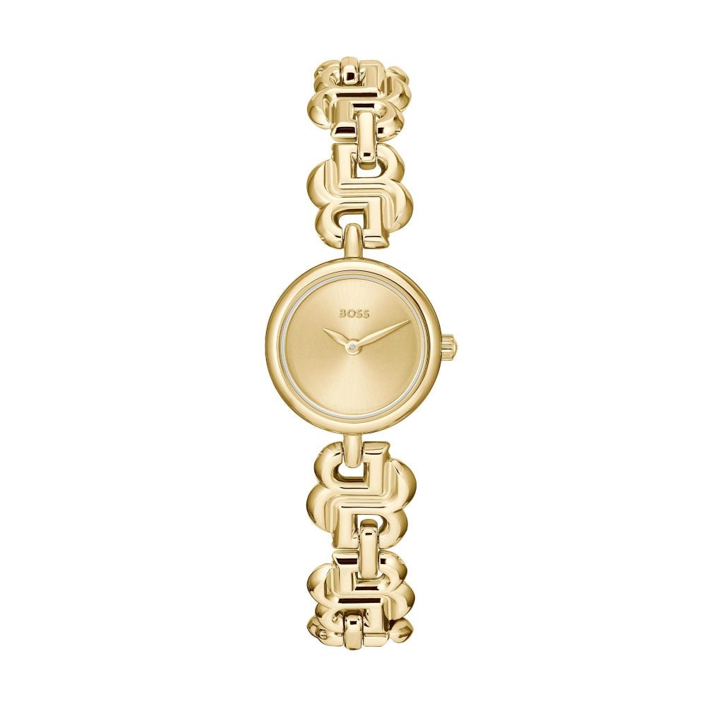 Boss Light Yellow Gold Double B Dressy Round Womens IP Bracelet Watch - MococoHugo Boss1502794885997607810Watches and Accessories