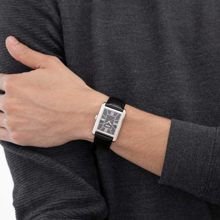 Boss Silver and Black Principle Dress Rectangle Mens Leather Strap Watch - MococoHugo Boss1514277885997645485Watches and Accessories
