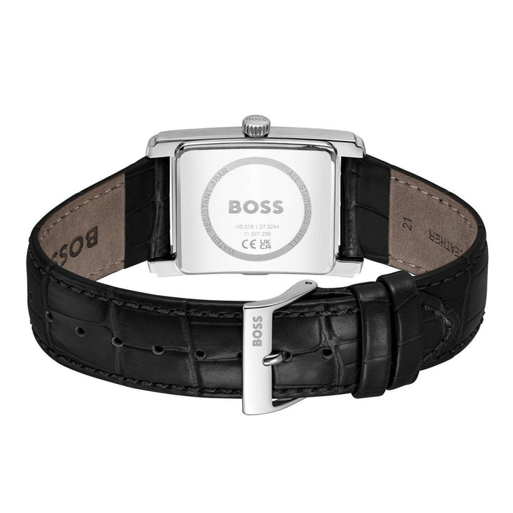 Boss Silver and Black Principle Dress Rectangle Mens Leather Strap Watch - MococoHugo Boss1514277885997645485Watches and Accessories