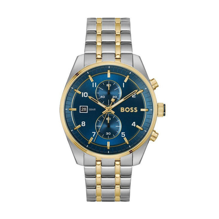 Boss Silver and Blue Skytraveller Round Mens Bi Colour Chronograph Watch - MococoHugo Boss1514247885997613538Watches and Accessories