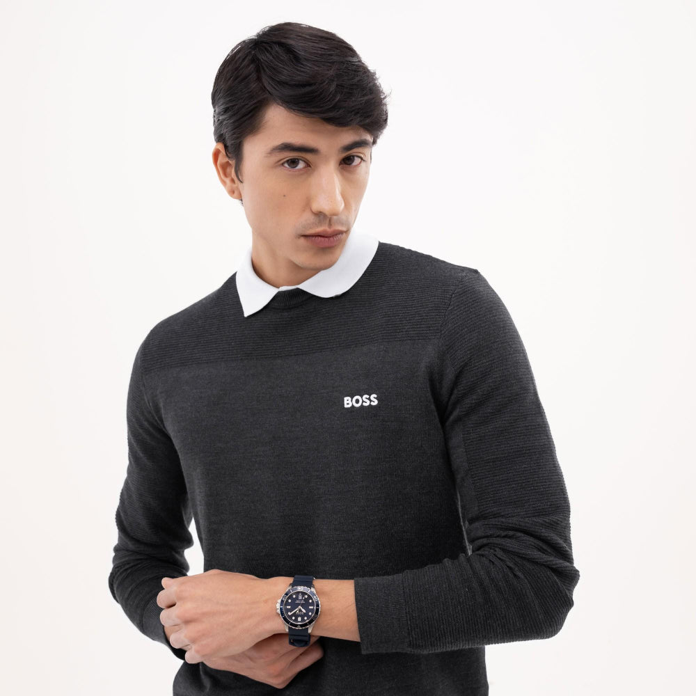 Boss Silver and Blue Troper Sport Round Mens Silicone Strap Watch - MococoHugo Boss1514292885997645638Watches and Accessories