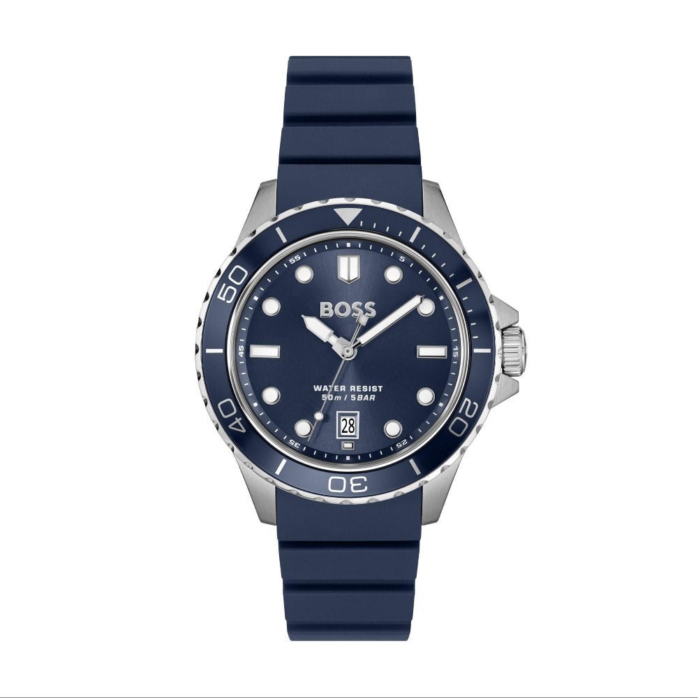 Boss Silver and Blue Troper Sport Round Mens Silicone Strap Watch - MococoHugo Boss1514292885997645638Watches and Accessories
