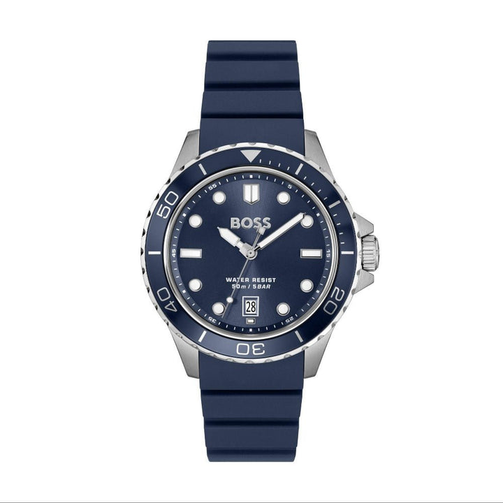 Boss Silver and Blue Troper Sport Round Mens Silicone Strap Watch - MococoHugo Boss1514292885997645638Watches and Accessories