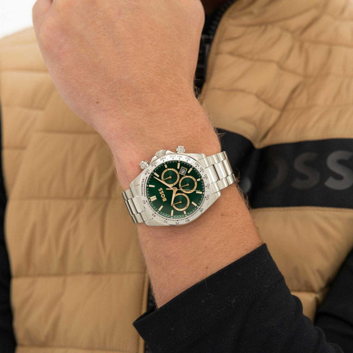 Boss Silver and Green Hero 2.0 Round Mens Bracelet Watch - MococoHugo Boss1514268885997645393Watches and Accessories