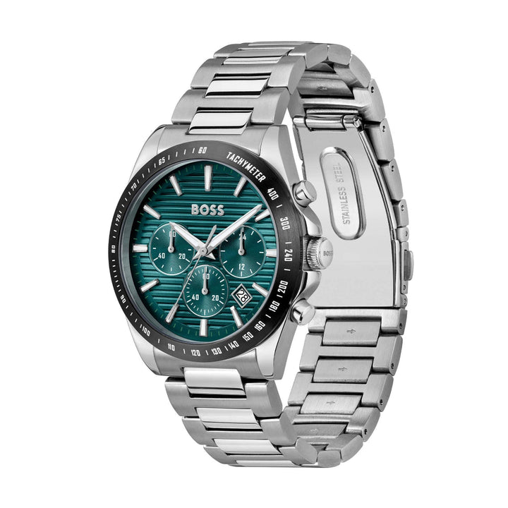 Boss Silver and Green Strike Round Mens Chronograph Watch - MococoHugo Boss1514241885997608169Watches and Accessories