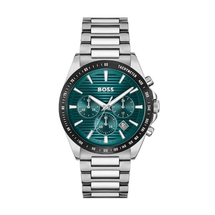 Boss Silver and Green Strike Round Mens Chronograph Watch - MococoHugo Boss1514241885997608169Watches and Accessories