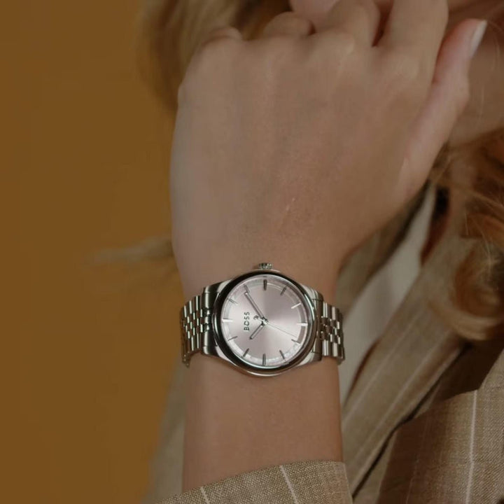 Boss Silver and Pink Graceful Round Womens Watch - MococoHugo Boss1502776885997589888Watches and Accessories