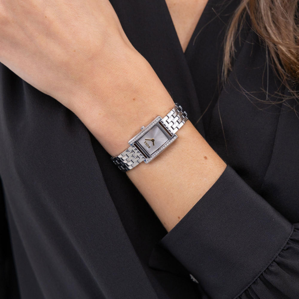 Boss Silver White Lucy Precious Rectangle Womens Bracelet Watch - MococoHugo Boss1502816885997645188Watches and Accessories