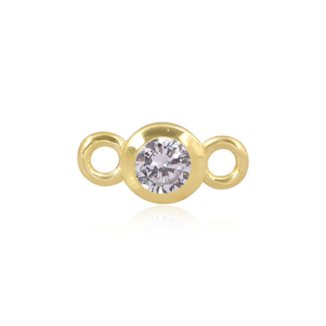 Luxurious 4mm CZ Round Birthstone Connector, 14ct Gold Vermeil, Ethically Mined 925 Silver