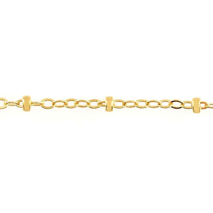 Elegant 14/20 Yellow Gold-Filled Flat Oval Cable Chain with 2mm Beads, 21cm