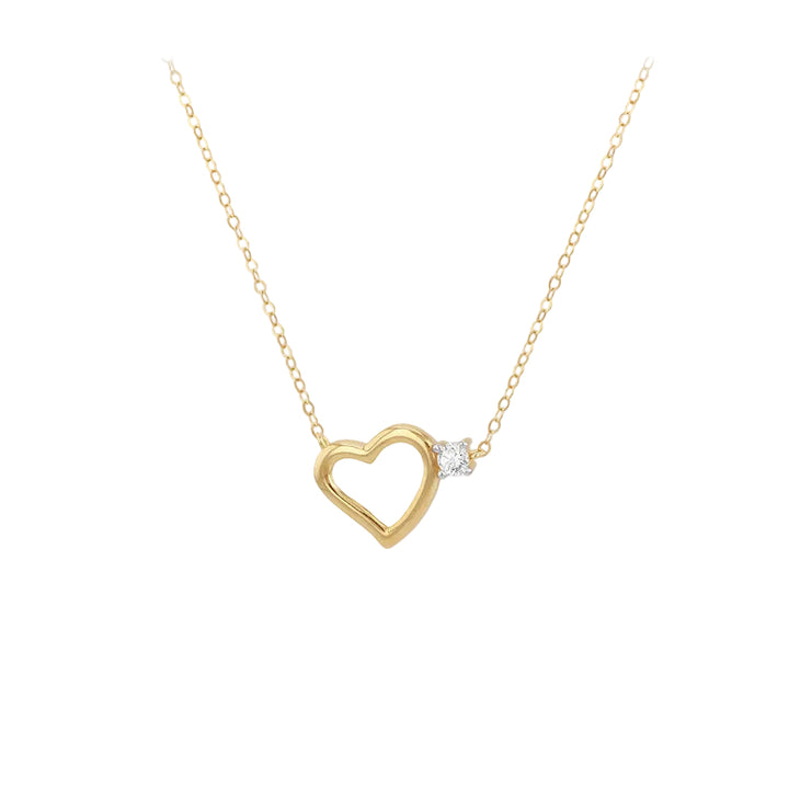 9ct Yellow Gold Heart Pendant Necklace with CZ Accent 42-45cm