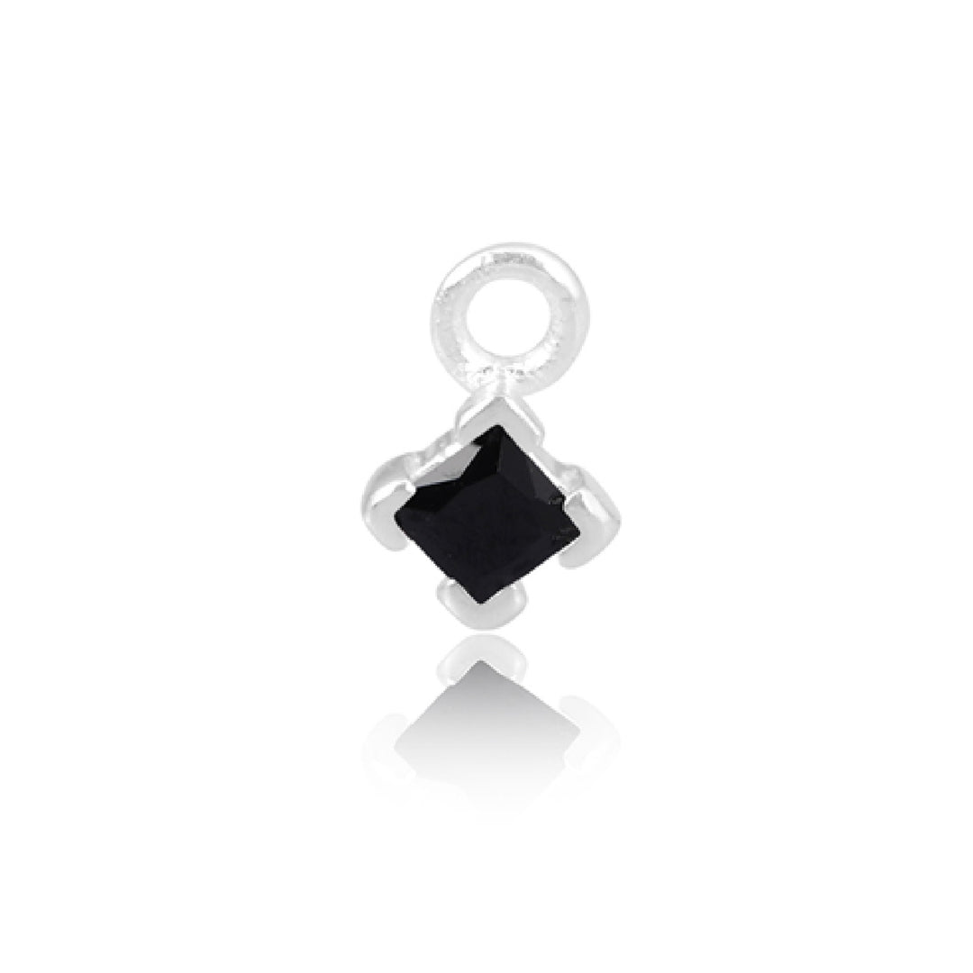 Elegant 3mm Black Square CZ Charm, 925 Sterling Silver, Rhodium Plated, Ethical