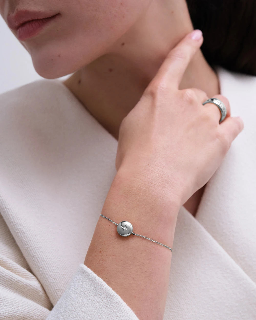 Astley Clarke Personalized 925 Mini Locket Bracelet with White Sapphire