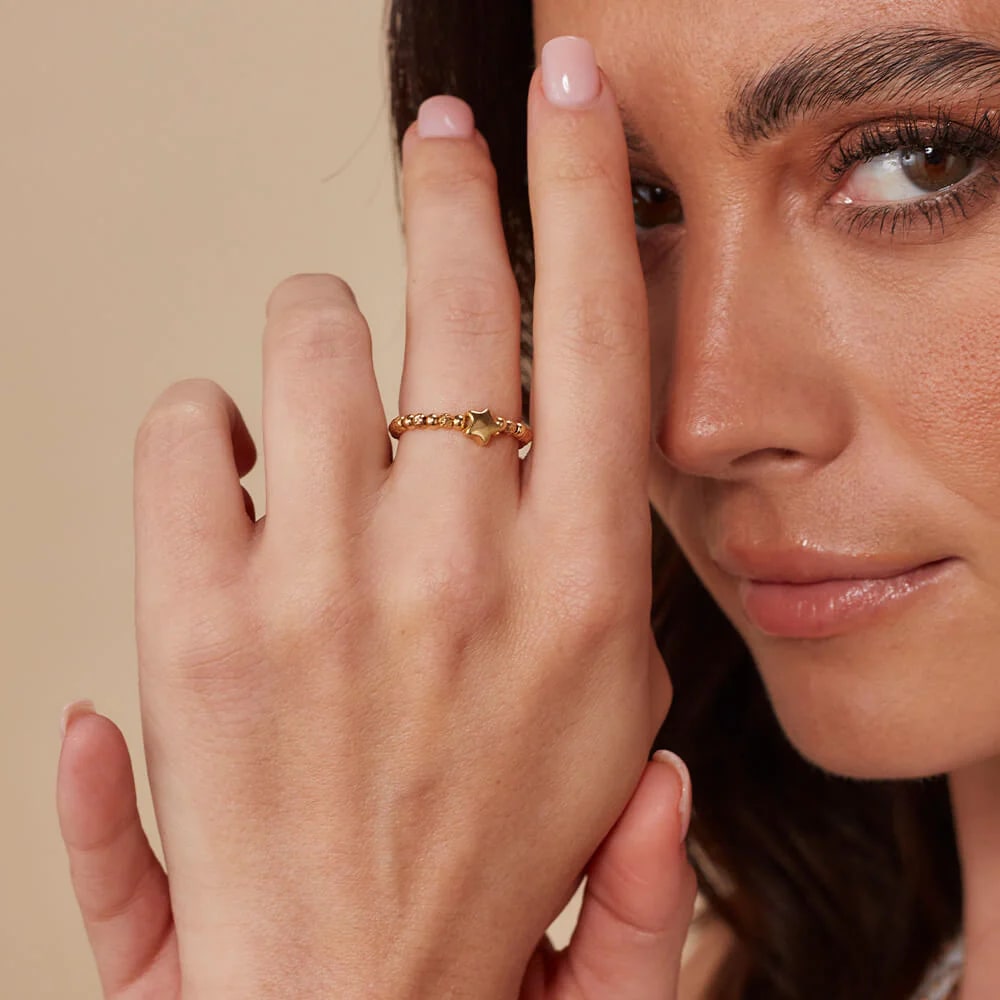 ChloBo 18CT Gold Plated Inset Star Ring image 2