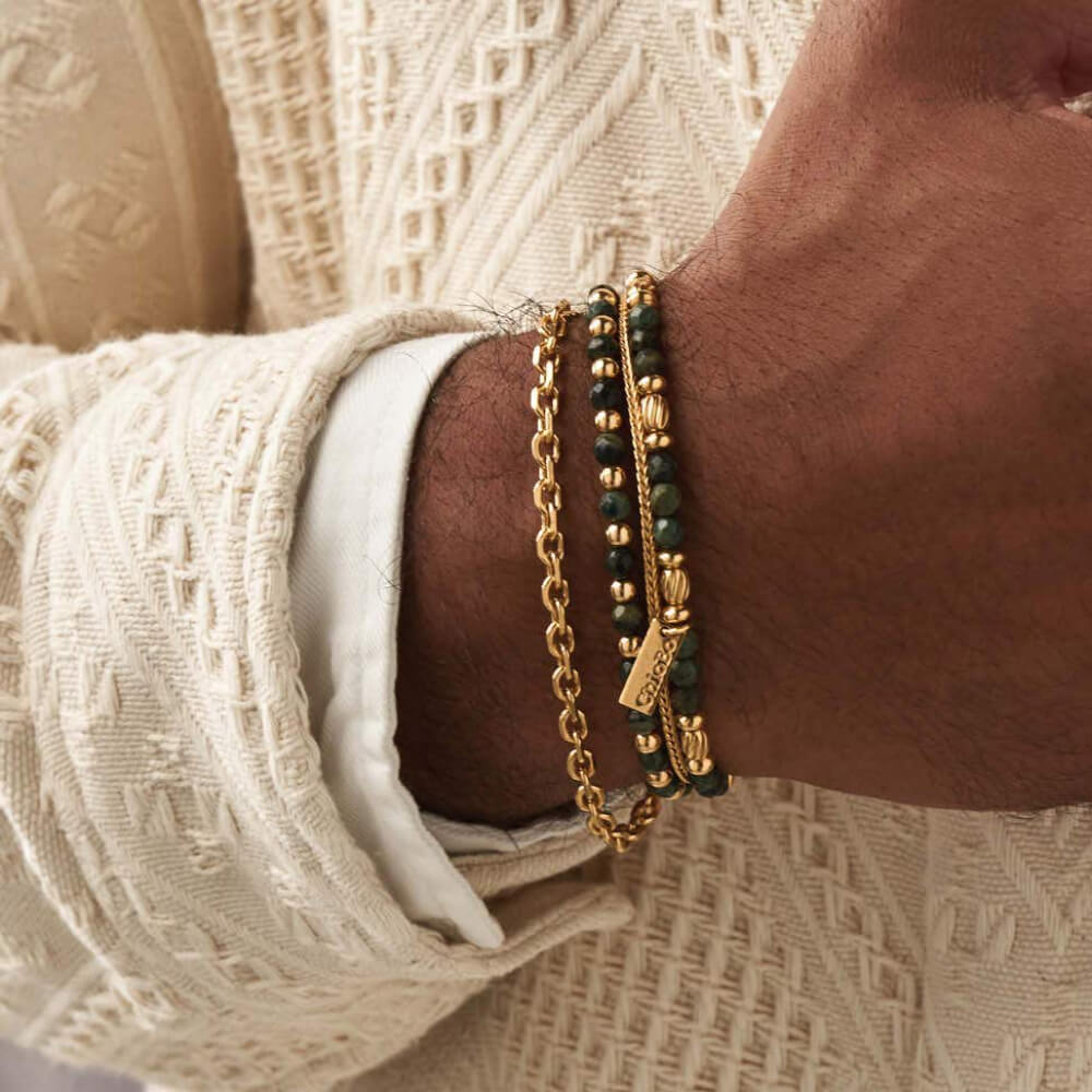 ChloBo 18CT Gold Plated Men's Kambaba Jasper Twisted Rice Bracelet - MococoChloBoGBKJTOM9504878415481Bracelets