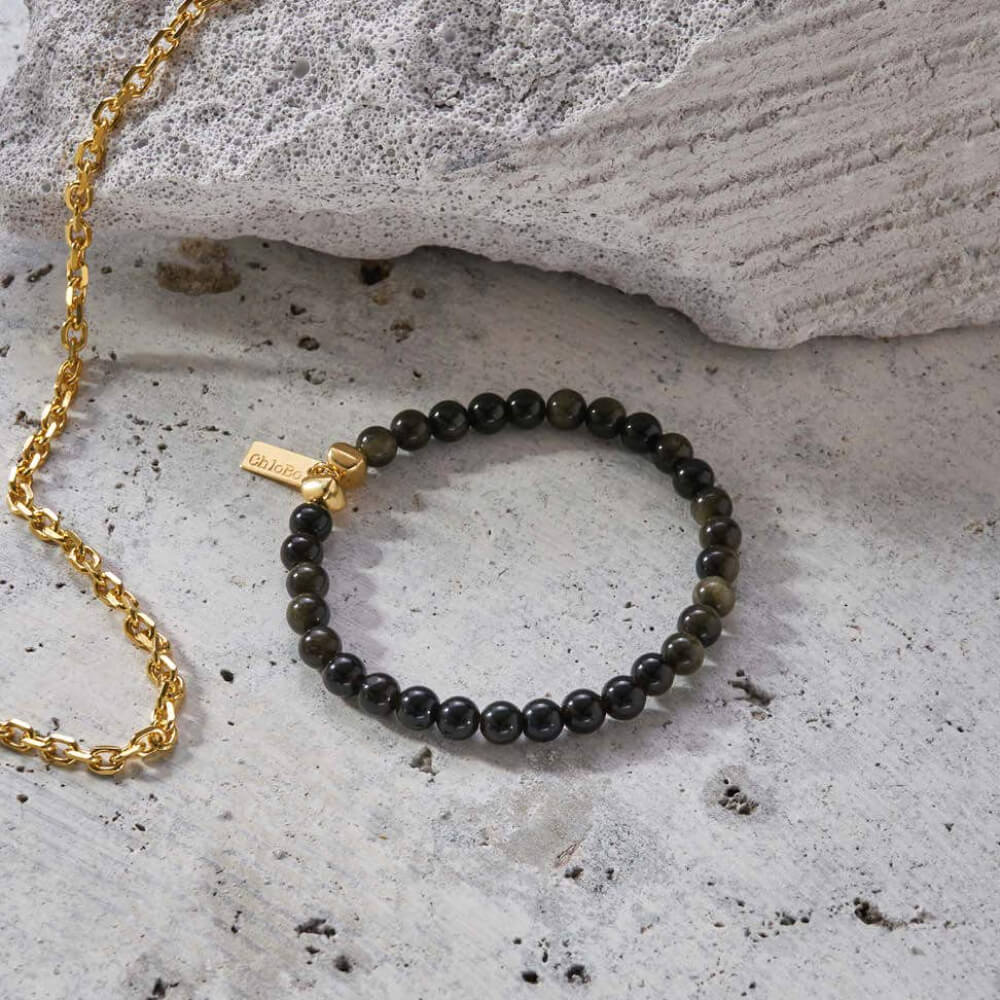 ChloBo 18CT Gold Plated Men's Obsidian Bracelet - MococoChloBoGBGOM9506398883689Bracelets