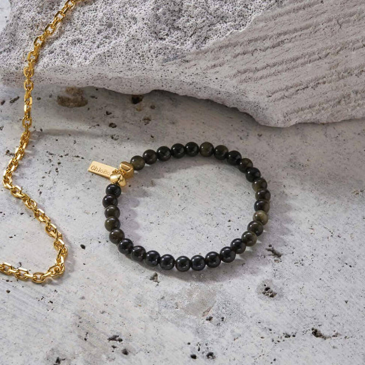 ChloBo 18CT Gold Plated Men's Obsidian Bracelet - MococoChloBoGBGOM9506398883689Bracelets