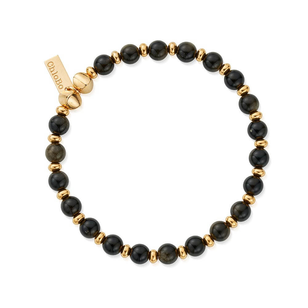 ChloBo 18CT Gold Plated Men's Obsidian Slim Round Bracelet - MococoChloBoGBGOSLMRM9506636288955Bracelets