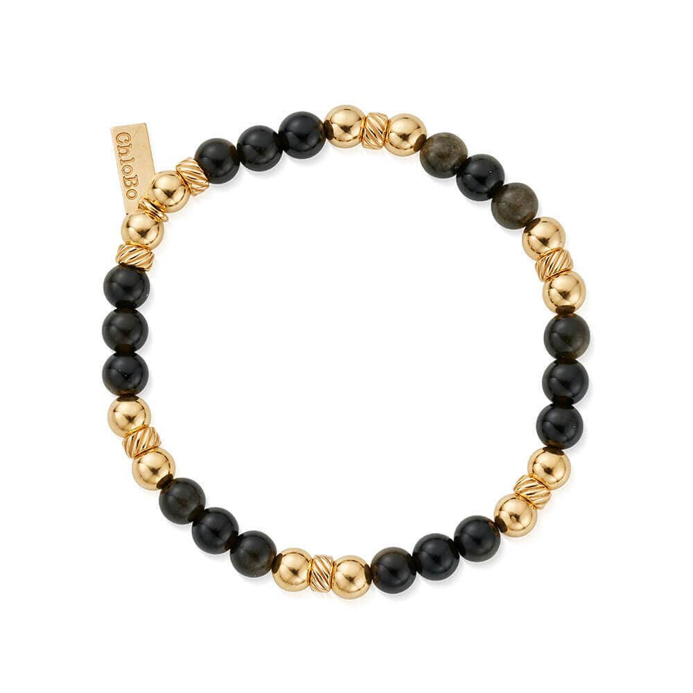 ChloBo 18CT Gold Plated Men's Obsidian Triple Ball Bracelet - MococoChloBoGBGOTM9505374982989Bracelets