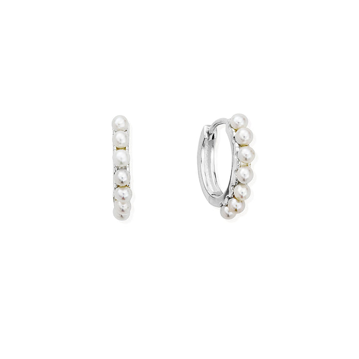 Chlobo 925 Sterling Silver Classic Pearl Huggie Hoop Earrings image