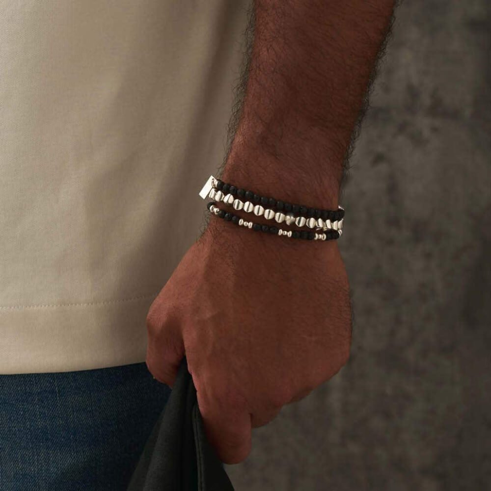 ChloBo 925 Sterling Silver Men's Black Lava Saucer Bracelet - MococoChloBoSBBLSM9504971816932Bracelets