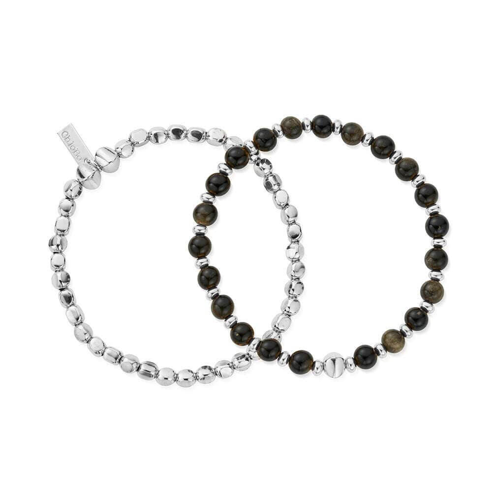 ChloBo 925 Sterling Silver Men's Golden Obsidian Style Set Of 2 - MococoChloBoSBSETGOM5060441653789Bracelets