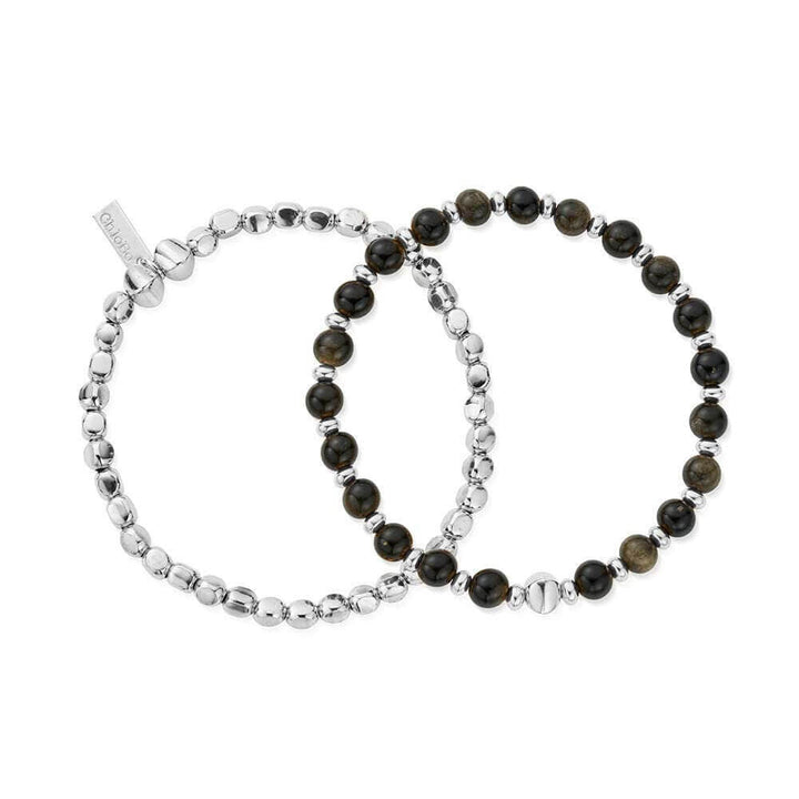 ChloBo 925 Sterling Silver Men's Golden Obsidian Style Set Of 2 - MococoChloBoSBSETGOM5060441653789Bracelets