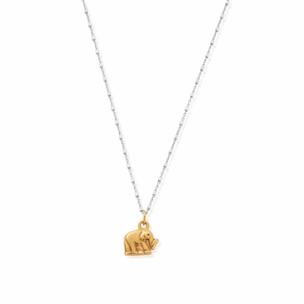 ChloBo Gold and Silver Mixed Metal Delicate Cube Chain Elephant Necklace Image 1