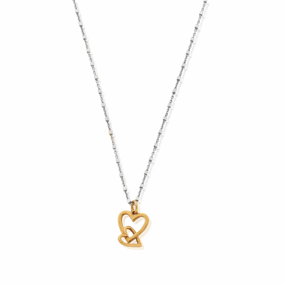 ChloBo Gold and Silver Mixed Metal Delicate Cube Chain Interlocking Heart Necklace Image 1