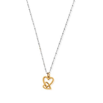 ChloBo Gold and Silver Mixed Metal Delicate Cube Chain Interlocking Heart Necklace - MococoChloBoGMNDC10699502415369198Necklace