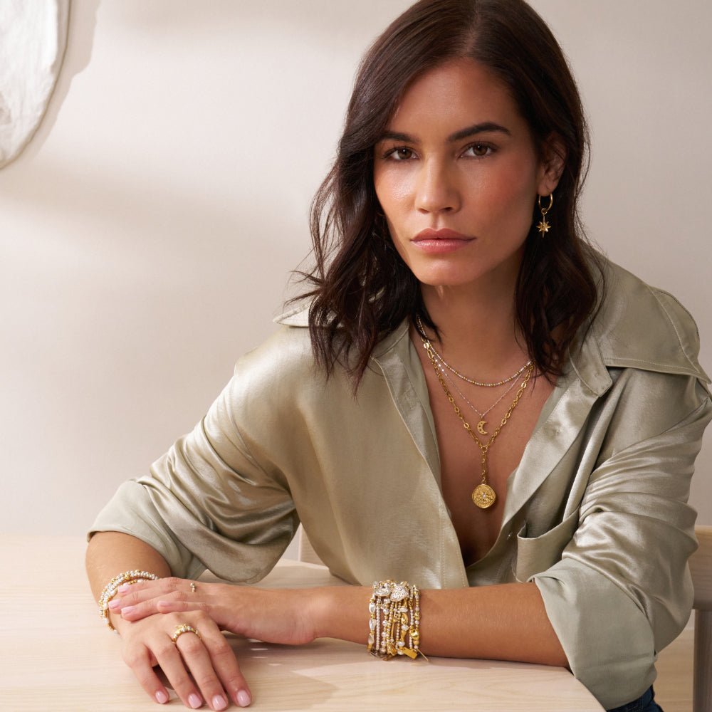 ChloBo Gold and Silver Mixed Metal Delicate Cube Chain Starry Moon Necklace - MococoChloBoGMNDC30879504983691459Necklaces