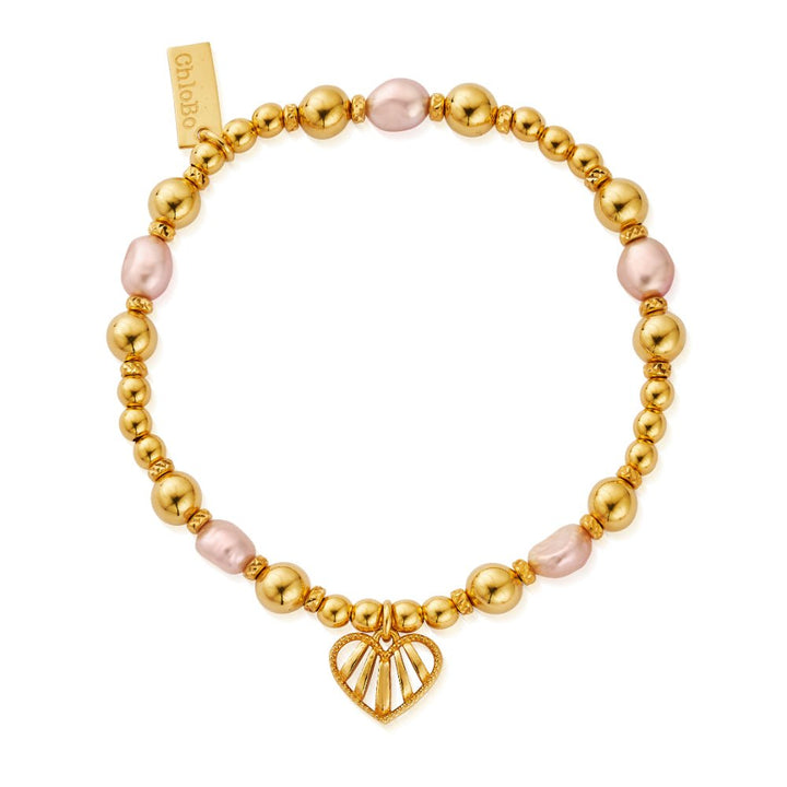 ChloBo Gold Loving Heart Pink Pearl Bracelet - MococoChloBoGBPP33459505171817750Bracelets