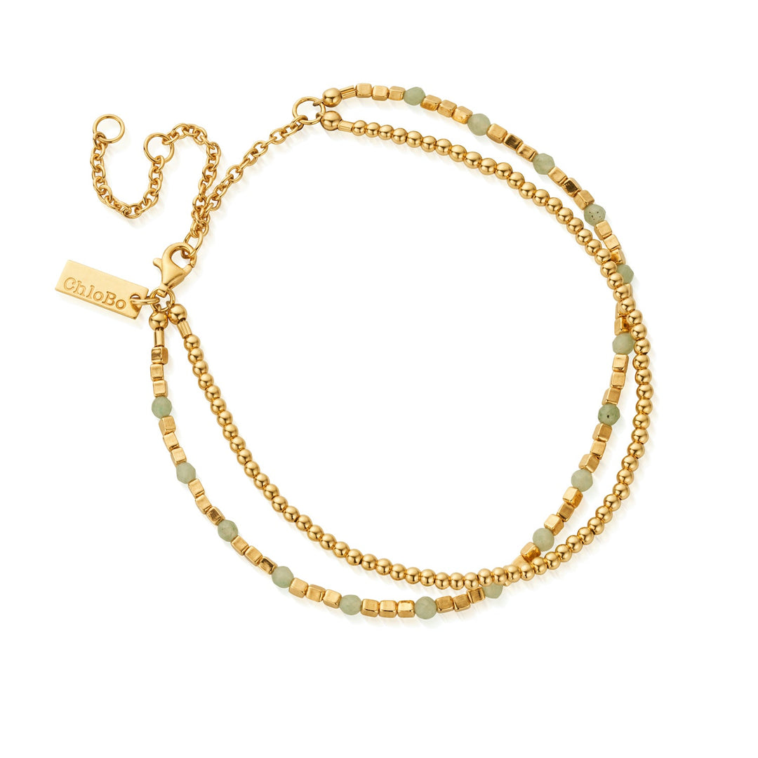 ChloBo Gold Mini Cute And Aventurine Anklet - MococoChloBoGANAMC9503456448989Anklets