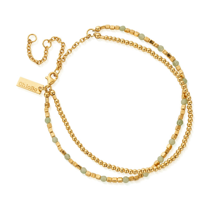 ChloBo Gold Mini Cute And Aventurine Anklet - MococoChloBoGANAMC9503456448989Anklets