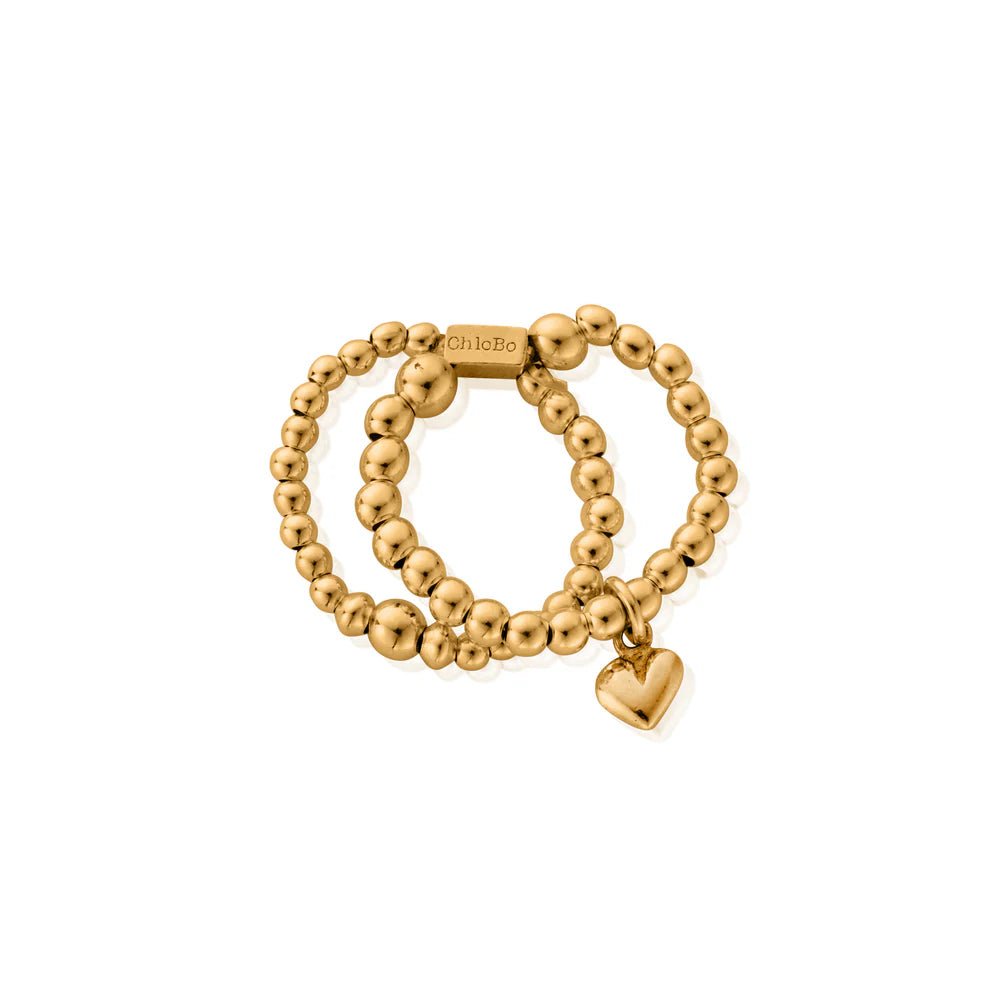 ChloBo Gold Mini Puffed Heart Double Ring - MococoChloBoGR1D40149508813945835Rings