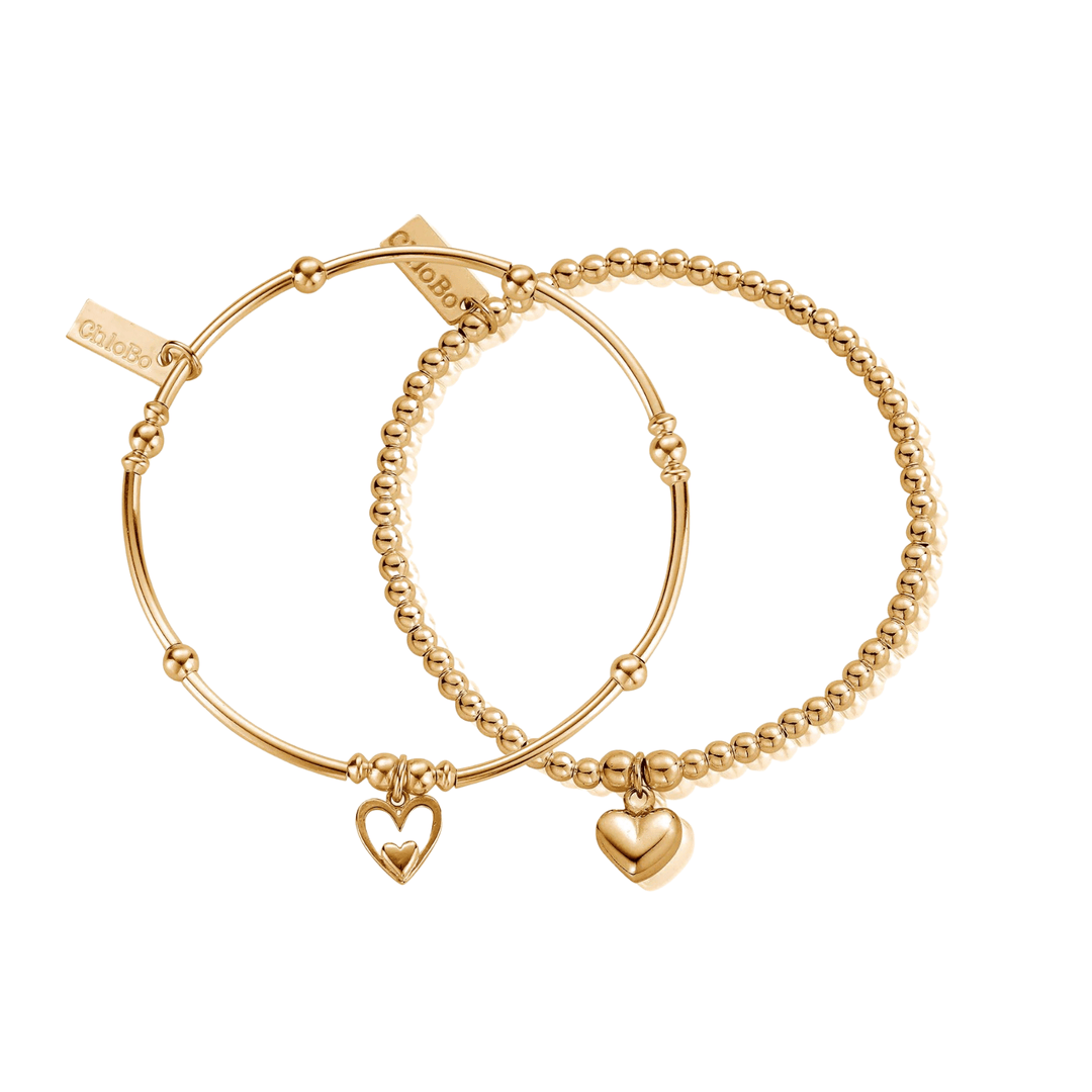 ChloBo Gold Puffed Heart In Heart Set of 2 Bracelets - MococoChloBoBracelets