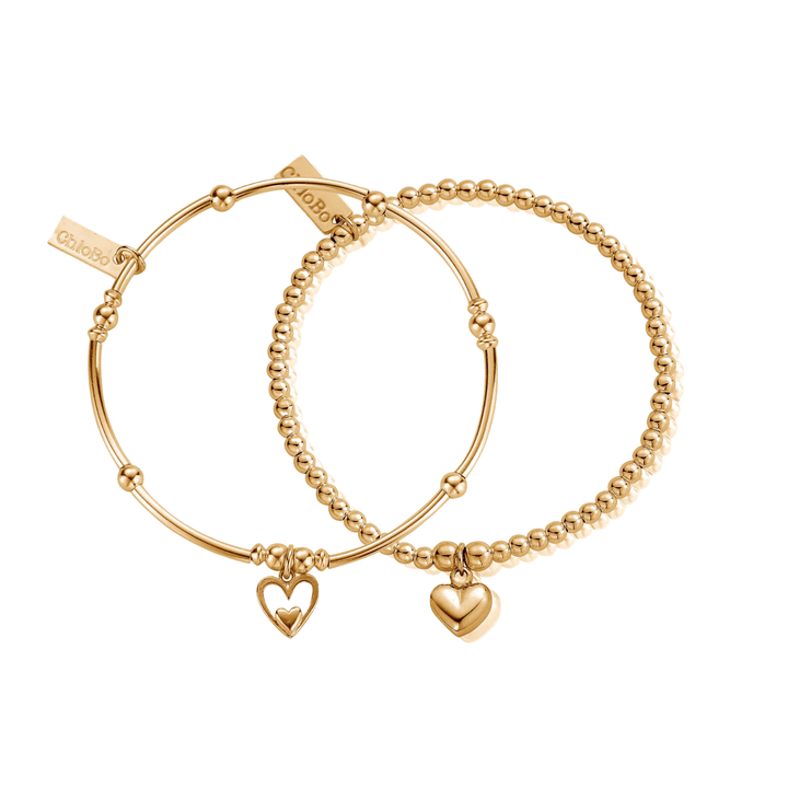 ChloBo Gold Puffed Heart In Heart Set of 2 Bracelets - MococoChloBoBracelets