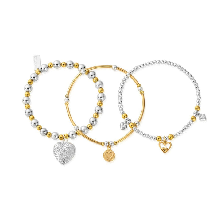 ChloBo Gold &amp; Silver Compassion Stack of 3 Love Bracelets Image 1