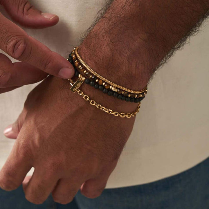 ChloBo Men's Gold Black Lava & Tiger's Eye Set Of 2 - MococoChloBoGBSETBLTEM9507969357233Bracelets