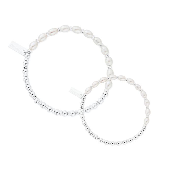 ChloBo Mummy & Child Silver and Pearl Story of Love Set of 2 Bracelets - MococoChloBoBracelets